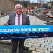 Cllr Patrick Harley with work underway to create the new Lions Way walkway in Brierley Hill