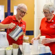Volunteers making drinks at Russells Hall Hospital, Dudley