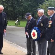 Rev Tom Chapman with former RAF men Sydney Partridge, Ray Davies and William Webb at the war memorial in Mary Stevens Park, Norton.