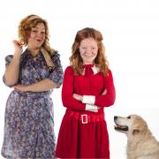 L-r - Claire Jackson who is set to star as Miss Hanigan and Anna Watkins as Annie - with Poppy Houlston as Sandy the dog