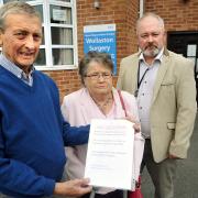 L-r - Campaigner Colin Burch with Marion Griffiths and Councillor Alan Hopwood. Pic - Phil Loach