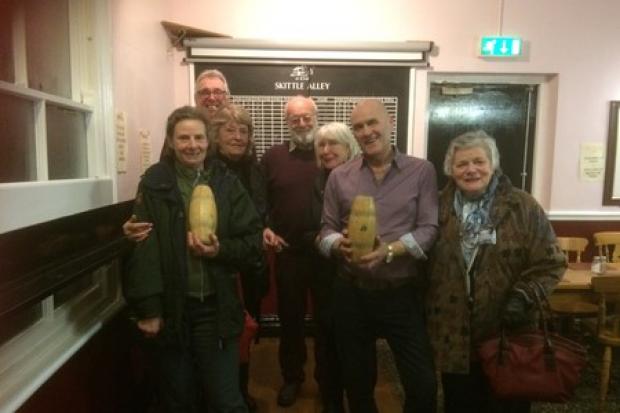 Sue Williams’ first skittles night at The Fountain at Clent raised £575 for Mary Stevens Hospice