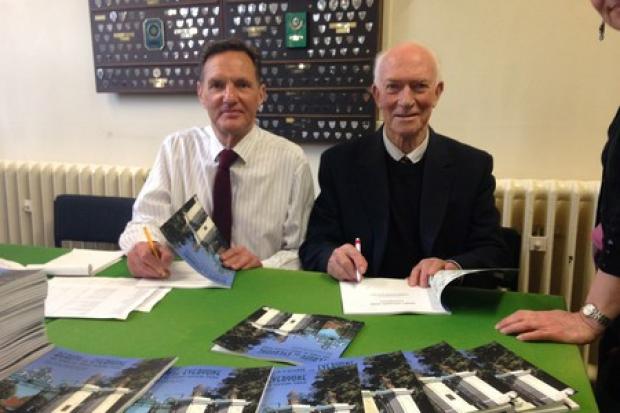 Historians Stephen Howard and Roy Peacock, who compiled much of the work, at the book launch